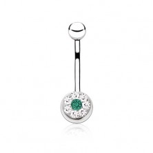 Navel piercing made of steel with colourful zircon and small clear stones