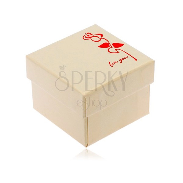Glossy creamy gift box for ring, red flower, For you
