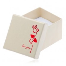 Glossy creamy gift box for ring, red flower, For you