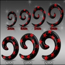 Black ear expander - spiral with red stars