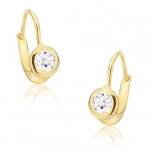 Gold earrings - round shimmering mount, ground clear stone