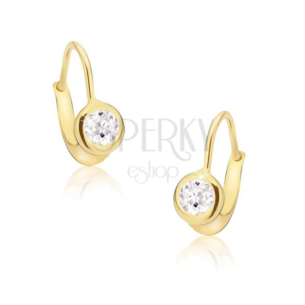 Gold earrings - round shimmering mount, ground clear stone