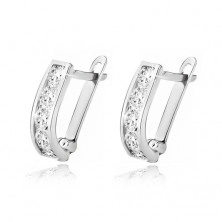 White gold earrings - vertical stripe with clear zircons