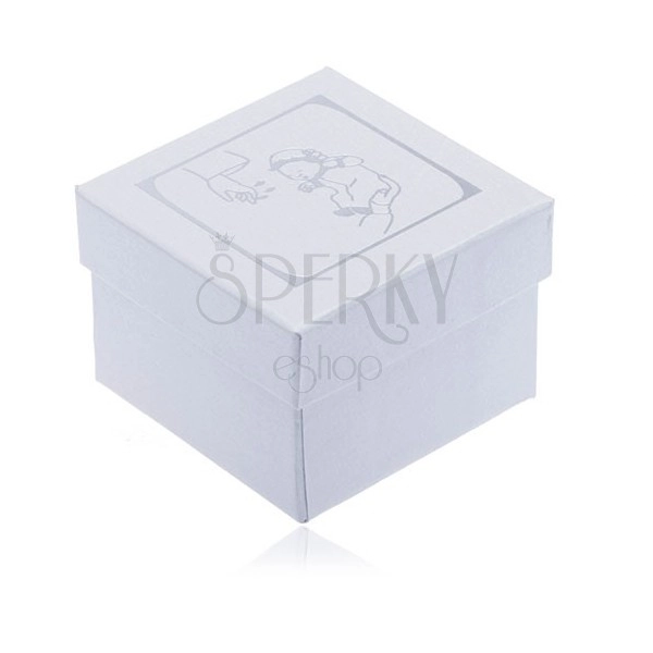 Pearly white earring gift box - silver motif of baptism