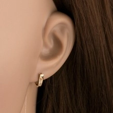 Gold earrings - slim stripe, diagonal narrowing protuberant line, stones