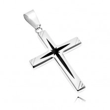Surgical steel pendant - cross with black centre