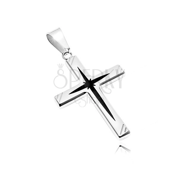 Surgical steel pendant - cross with black centre