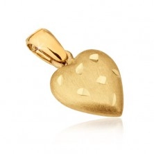 Gold pendant - spatial heart with satin finish, grooves