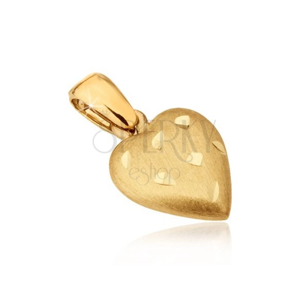 Gold pendant - spatial heart with satin finish, grooves