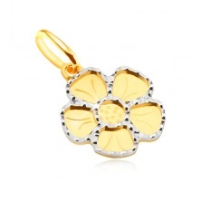 Pendant made of yellow 14K gold - flat flower with five petals, engraving