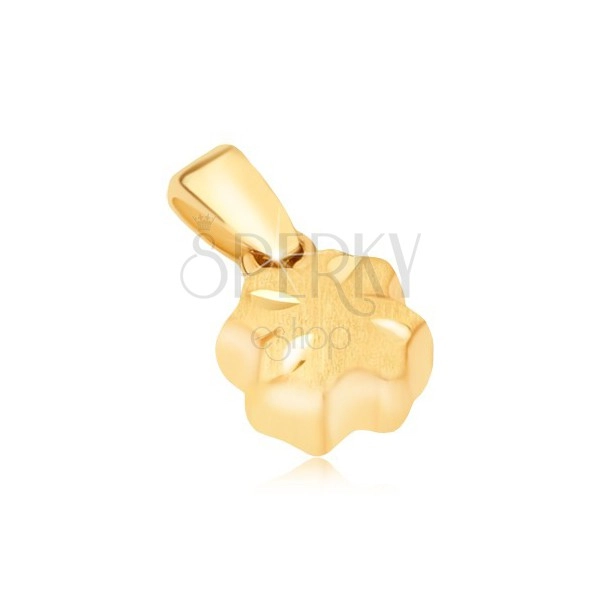 Gold pendant - spatial shamrock, satin finish, shiny grooves