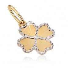 Pendant made of yellow 14K gold - flat quatrefoil for good luck, engraving