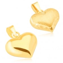 Gold pendant - three-dimensional regular heart, satin shine