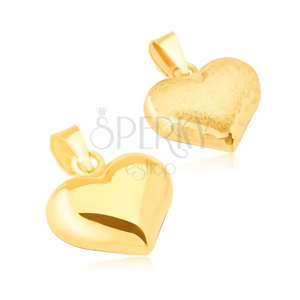 Gold pendant - three-dimensional regular heart, satin shine