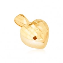 Gold pendant - three-dimensional symmetrical heart, tiny glossy spots