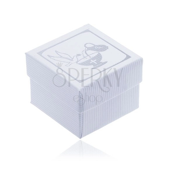White ribbed gift box for earrings - silver dove, chalice and pitcher