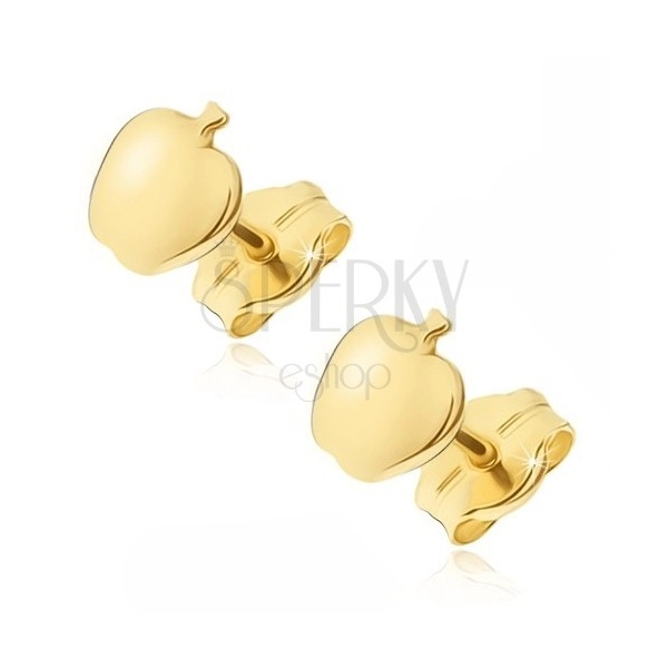 Earrings made of 14K gold - small apple with a mirror shine, stud closure