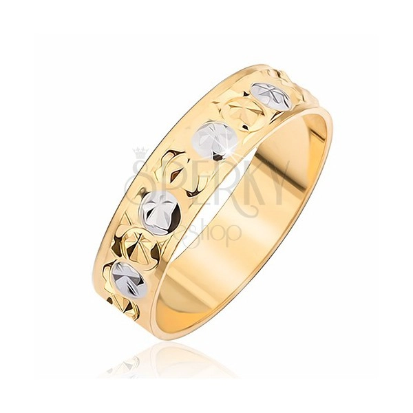 Two-tone band ring - round and star notches