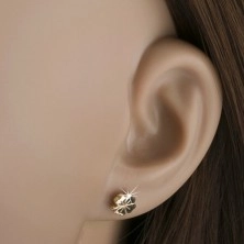 Shiny gold earrings - lucky shamrock, decorative grooves