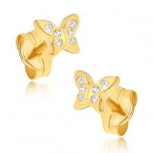 Earrings made of yellow 14K gold - tiny zircon butterflies