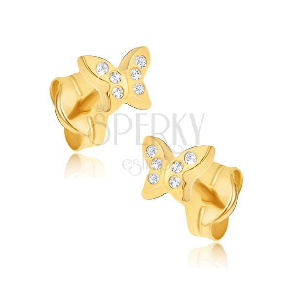 Earrings made of yellow 14K gold - tiny zircon butterflies