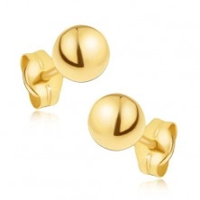 Earrings made of yellow 14K gold - shiny smooth balls, 5 mm