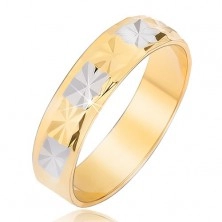 Shiny gold and silver band ring with diamond pattern