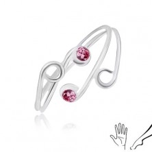 925 silver toe or finger ring, diverging arms with pink zircons