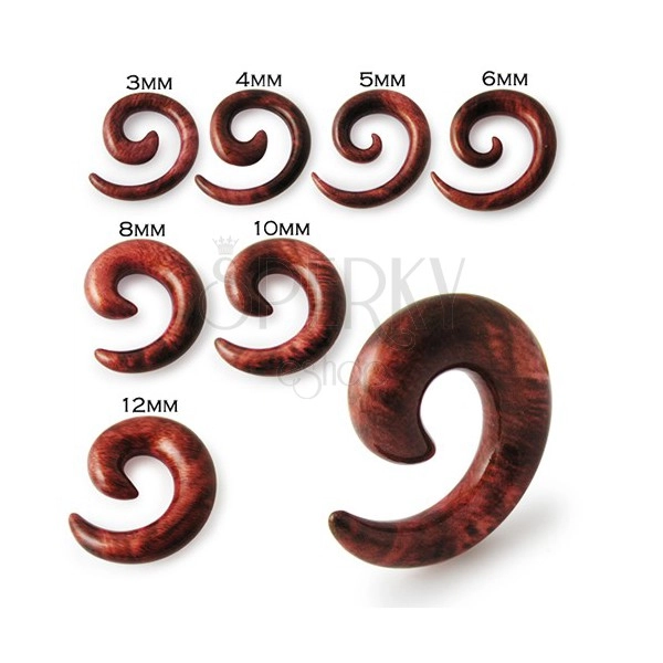 Spiral ear expander, brown wood motif
