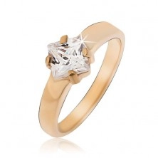 Ring made of steel in gold colour with square zircon