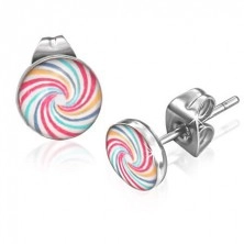 Stud steel earrings, rainbow spiral