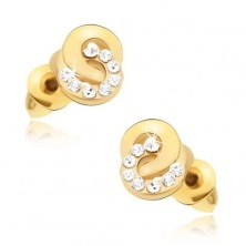 Earrings in gold colour, zircon and smooth circle