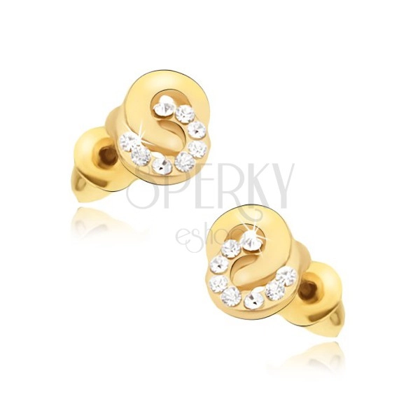 Earrings in gold colour, zircon and smooth circle