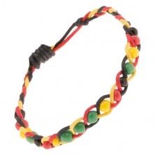 String plait of yellow, red and black colour with colourful beads