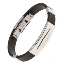 Rubber bracelet in black colour, steel tag with diamond