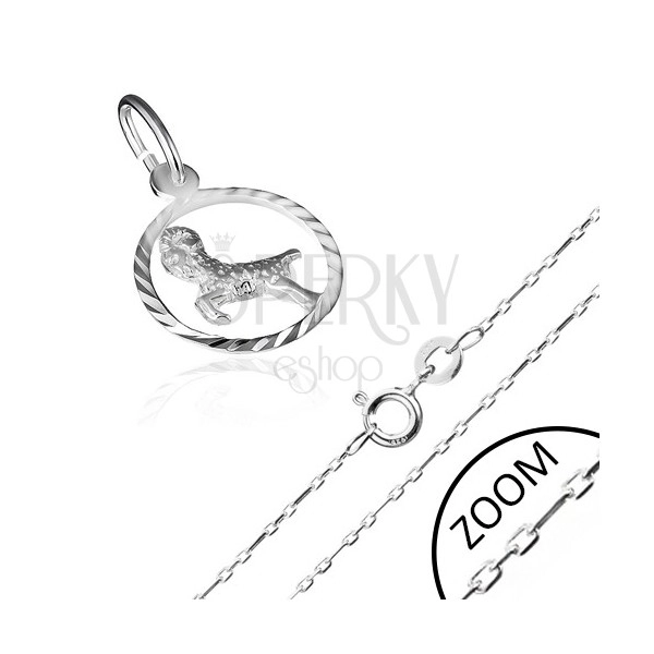 Pendant and chain made of 925 silver, Aries sign