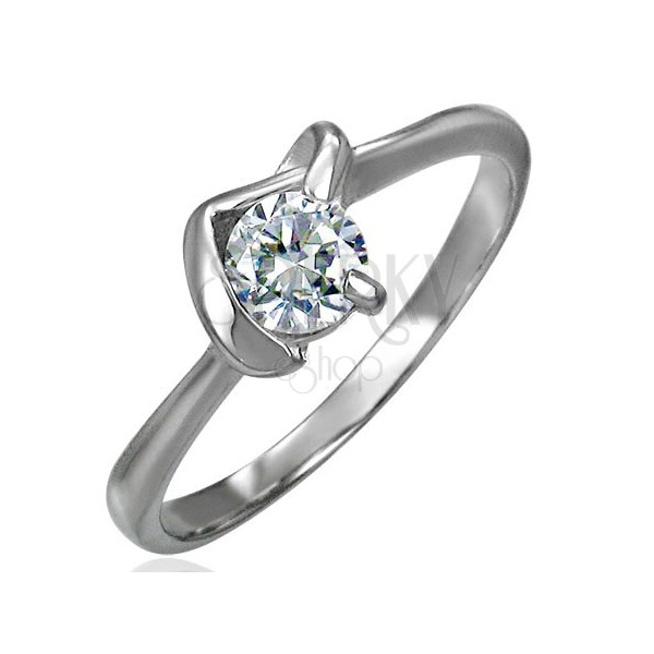 Engagement ring with zircon in V-setting