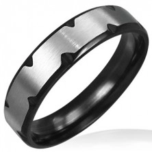 Stainless steel ring with black cuts