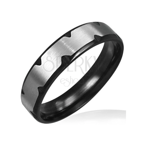 Stainless steel ring with black cuts