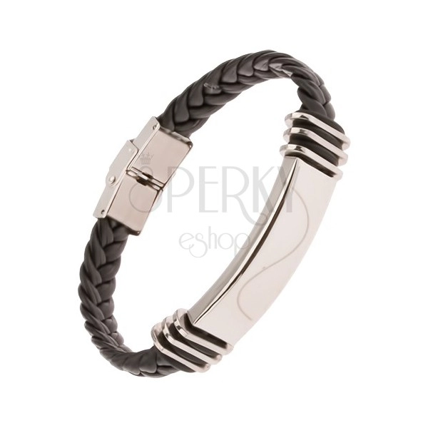 Braided rubber bracelet, oblong tag with wave