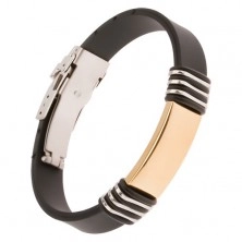 Black rubber bracelet with steel gold plate