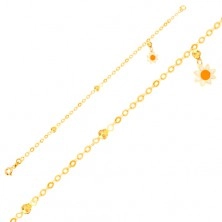 Bracelet made of yellow 9K gold - chain, glaze flower, shimmering balls