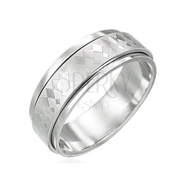 Spinner stainless steel ring with big and small diamond pattern