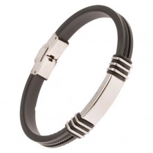 Black rubber bracelet, rope, steel plate, square hoops