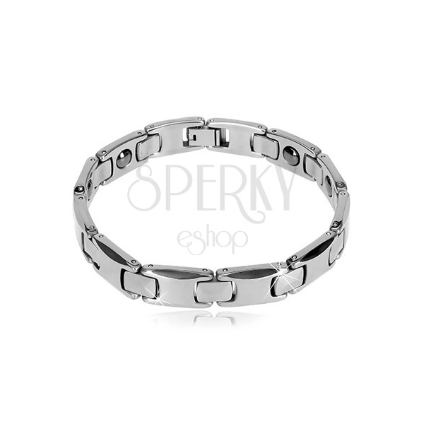 Bracelet made of tungsten links, rounded H links and pyramids