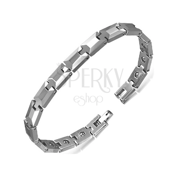 Tungsten bracelet of silver colour, ground rectangular links