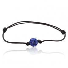Black string bracelet with sapphire Shamballa ball
