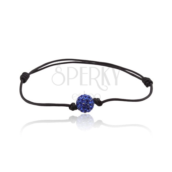 Black string bracelet with sapphire Shamballa ball