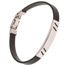 Bracelet made of black rubber, tag with diagonal cut-outs