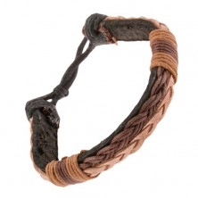 Black leather band with two brown plaits and brown laces